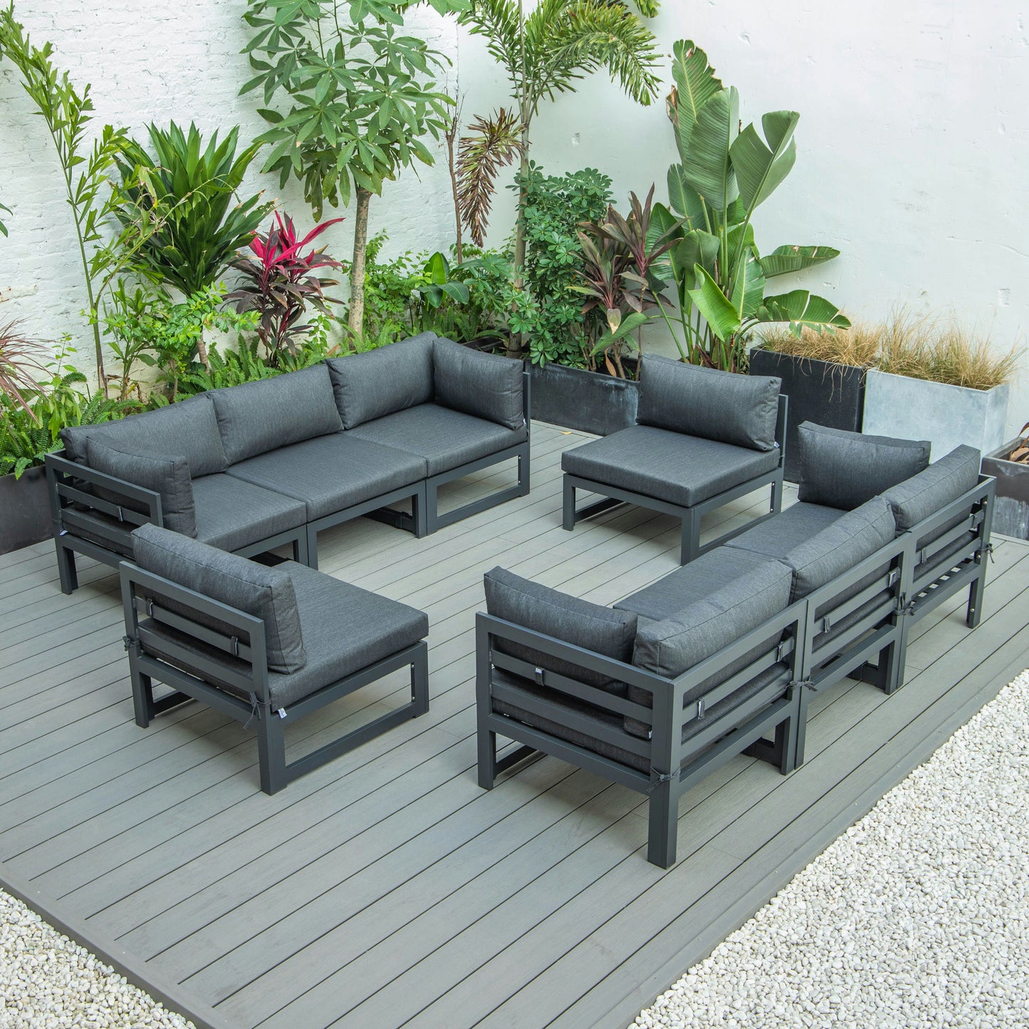 LeisureMod Chelsea 8-Piece Patio Sectional- Black