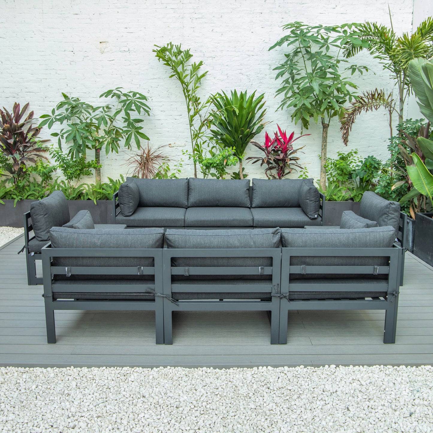 LeisureMod Chelsea 8-Piece Patio Sectional- Black