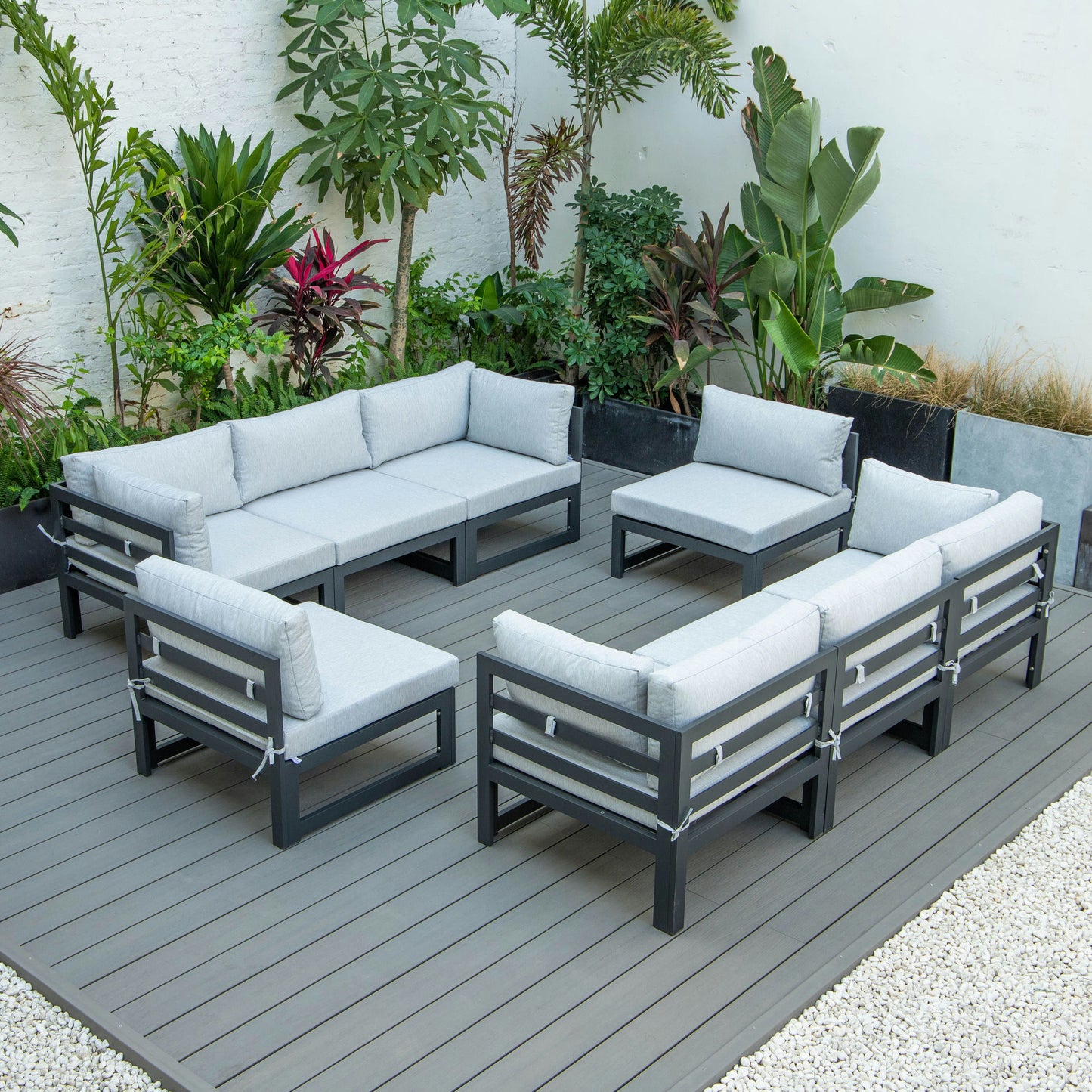 LeisureMod Chelsea 8-Piece Patio Sectional- Light Grey