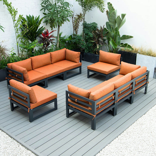 LeisureMod Chelsea 8-Piece Patio Sectional- Orange