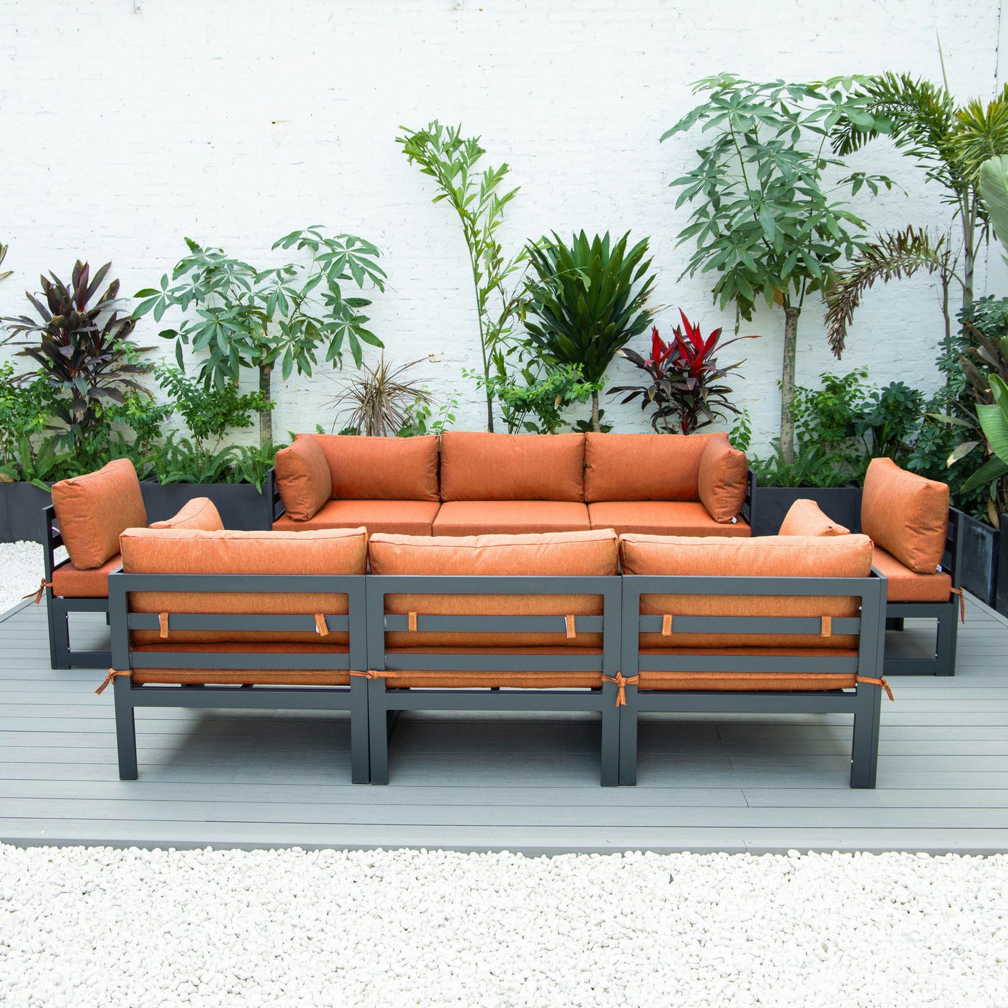 LeisureMod Chelsea 8-Piece Patio Sectional- Orange