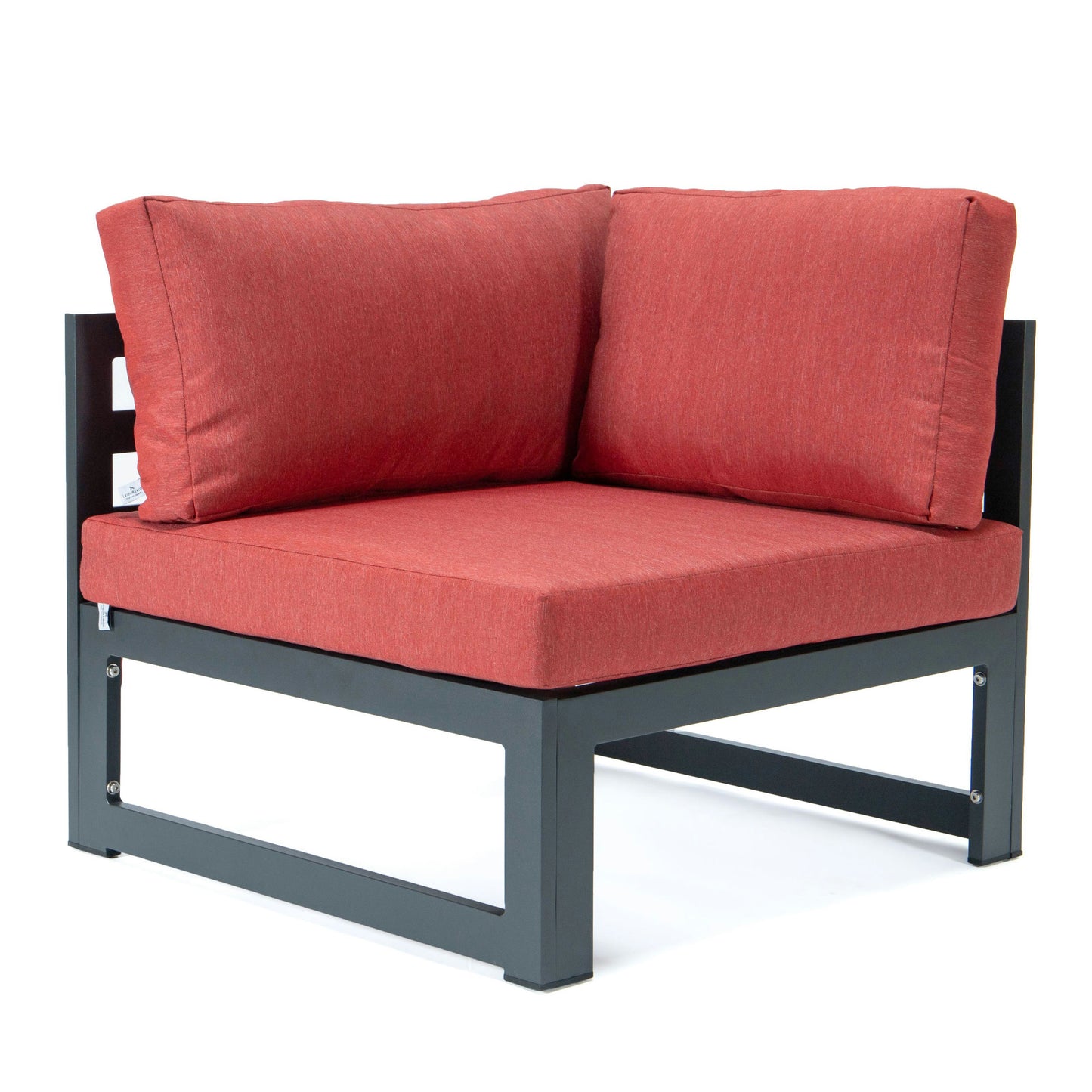 LeisureMod Chelsea Patio Sectional & Fire Pit Table & Cushions, Red