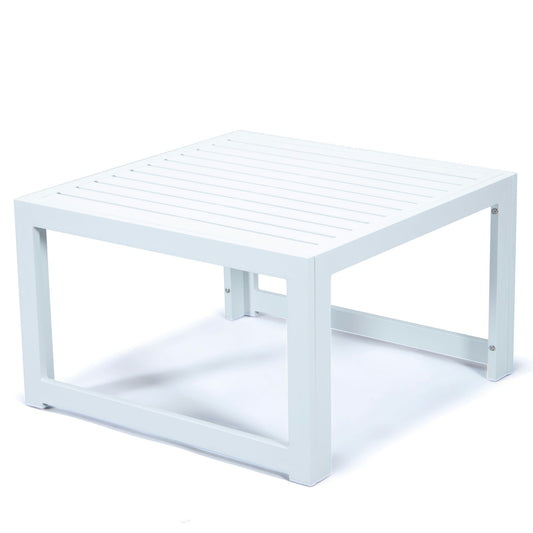 LeisureMod Chelsea Patio Coffee Table With White Aluminum