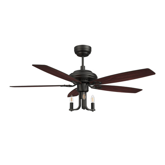 Huntley 52 Inch 5-Blade Ceiling Fan - Black/Brown Wood & Walnut