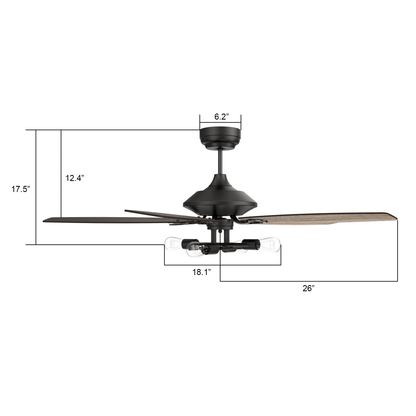 Karson 52 Inch 5-Blade Ceiling Fan - Black/Walnut & Barnwood (Reversible Blades)