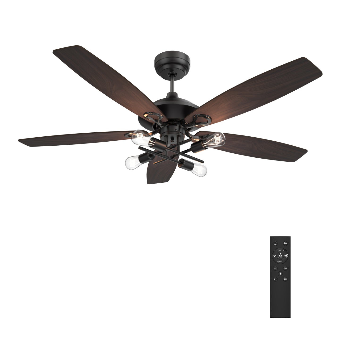 Karson 52 Inch 5-Blade Ceiling Fan - Black/Walnut & Barnwood (Reversible Blades)