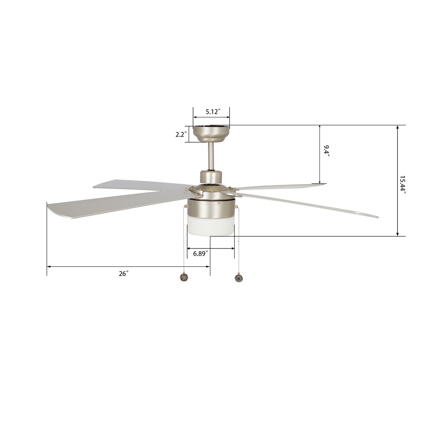 Amalfi 52 Inch 4-Blade Ceiling Fan With Pull Chain - Brushed Nickel/Silver