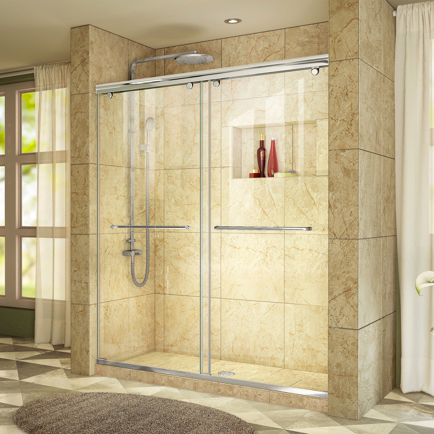 Charisma 44-48 in. W x 76 in. H Frameless Bypass Sliding Shower Door in Chrome