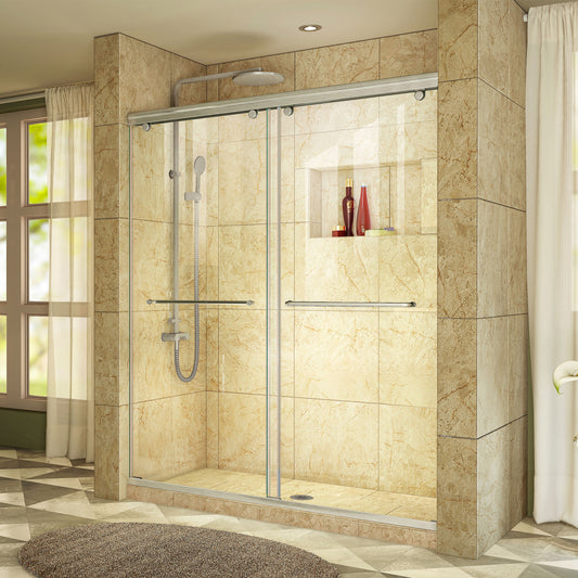 Charisma 56-60 in. W x 76 in. H Frameless Bypass Sliding Shower Door in Brushed Nickel