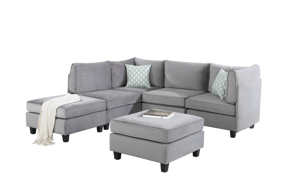 Lilola Home Simona Gray Velvet 6Pc Modular Sectional Sofa