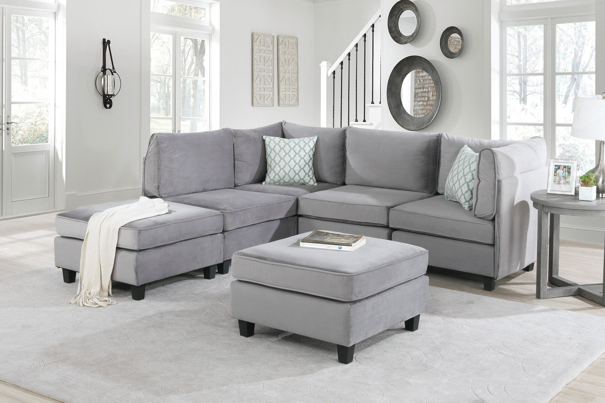 Lilola Home Simona Gray Velvet 6Pc Modular Sectional Sofa