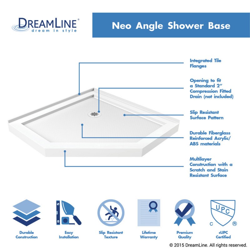 DreamLine Prism Plus 36 in. x 74 3/4 in. Frameless Neo-Angle Shower Enclosure in Satin Black with White Base