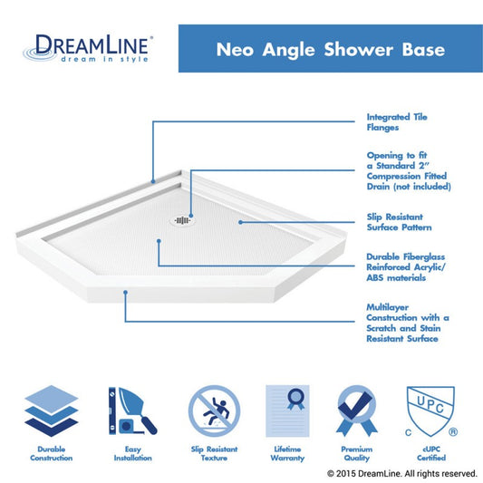 DreamLine Prism Plus 36 in. x 74 3/4 in. Frameless Neo-Angle Shower Enclosure in Satin Black with White Base