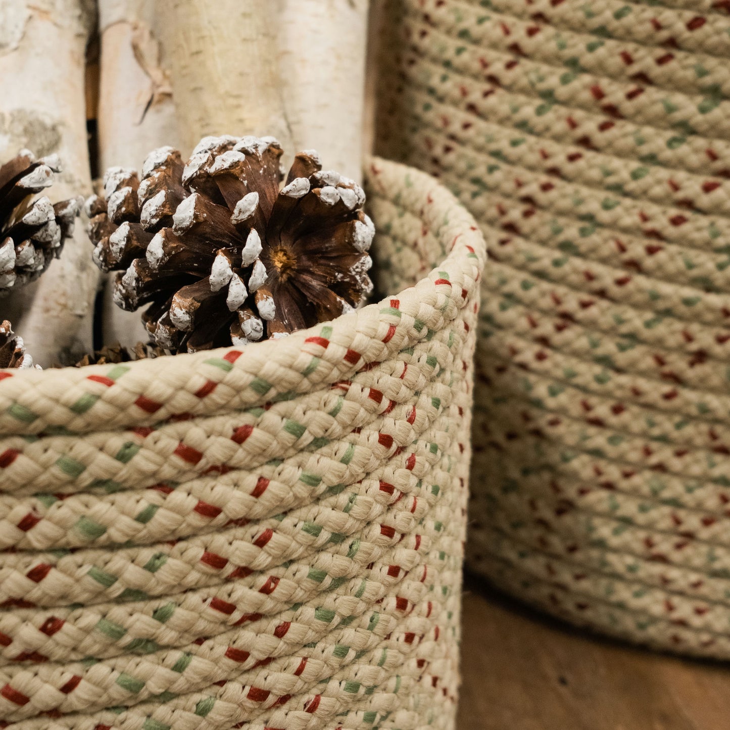 Dasher Woven Holiday Basket - Natural Multi 12"x12"x10"