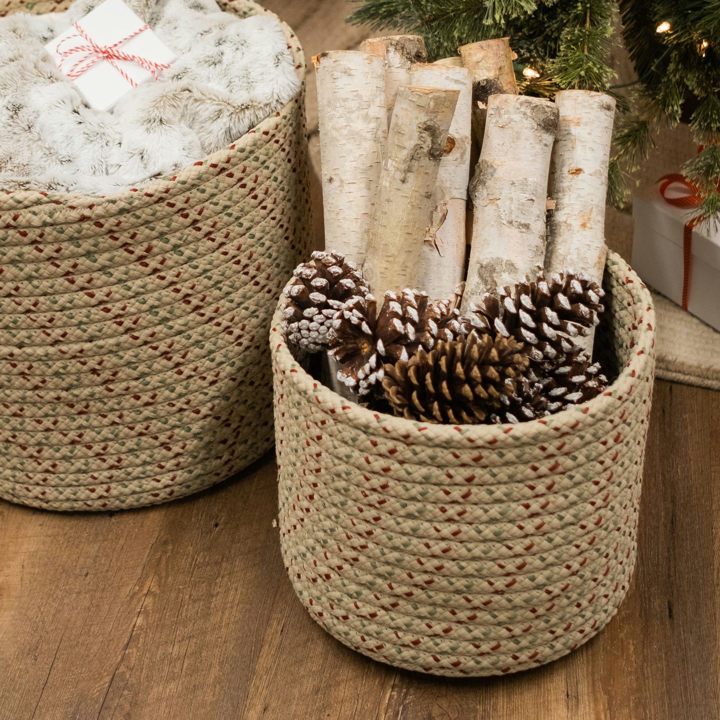 Dasher Woven Holiday Basket - Natural Multi 12"x12"x10"