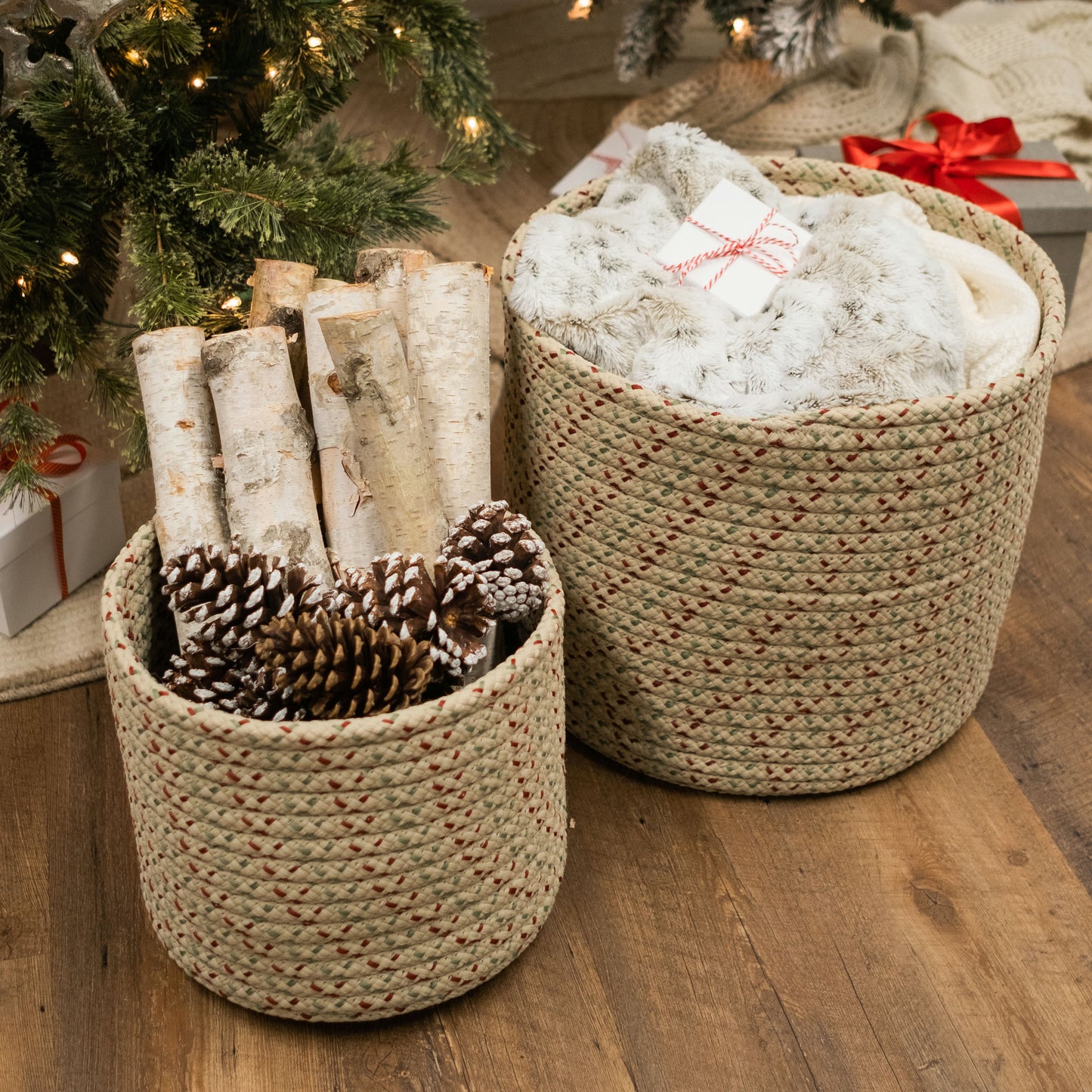 Dasher Woven Holiday Basket - Natural Multi 12"x12"x10"