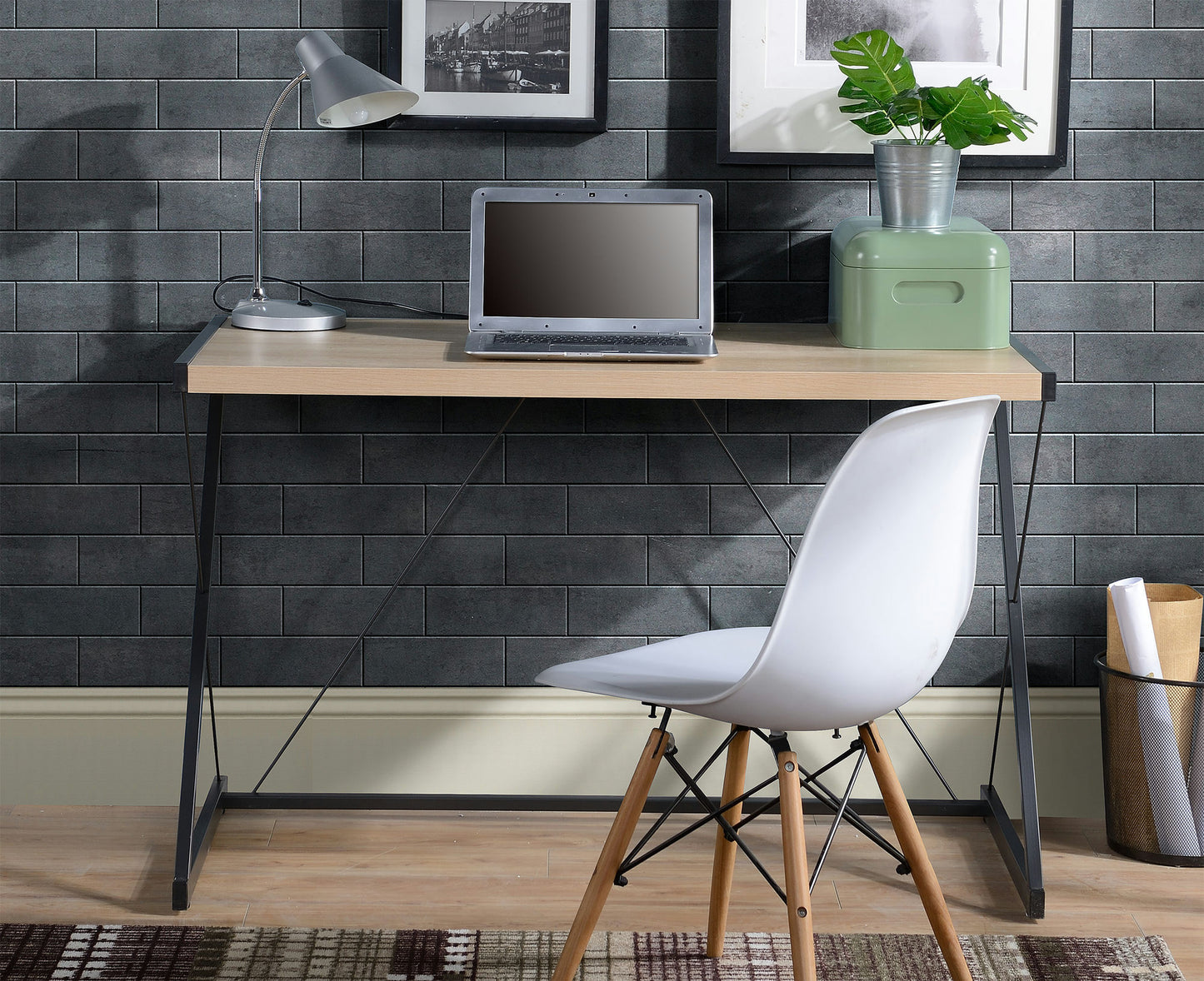 Light Oak finish computer desk with metal base
