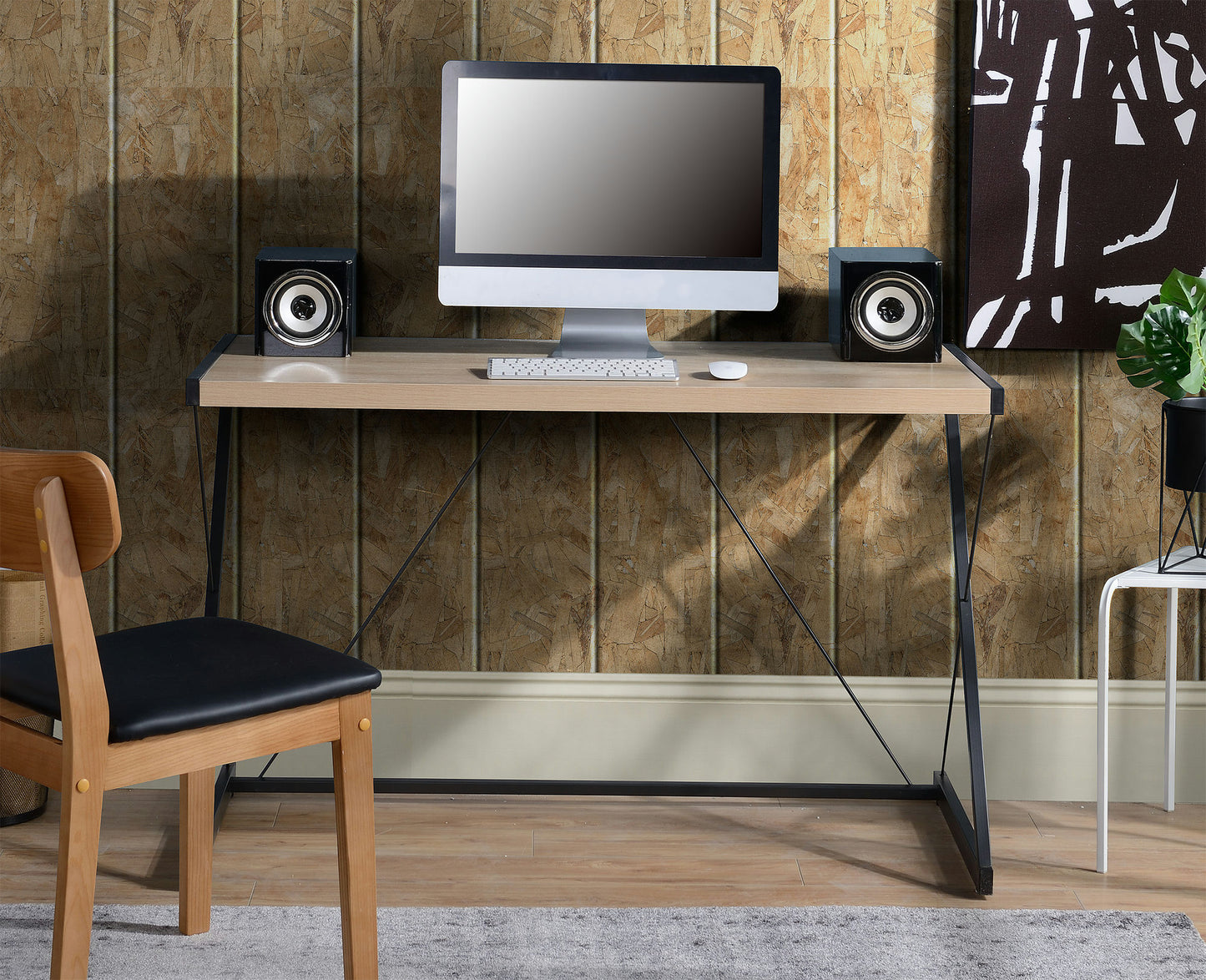 Light Oak finish computer desk with metal base