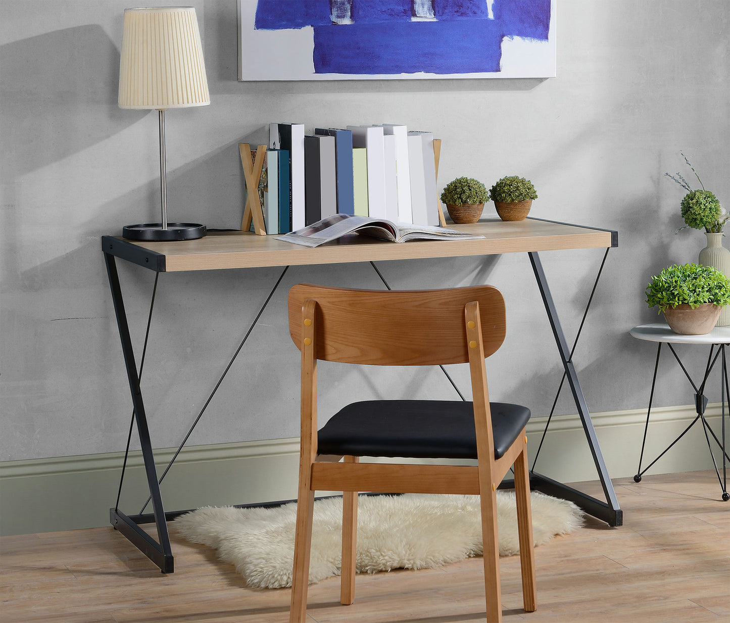 Light Oak finish computer desk with metal base