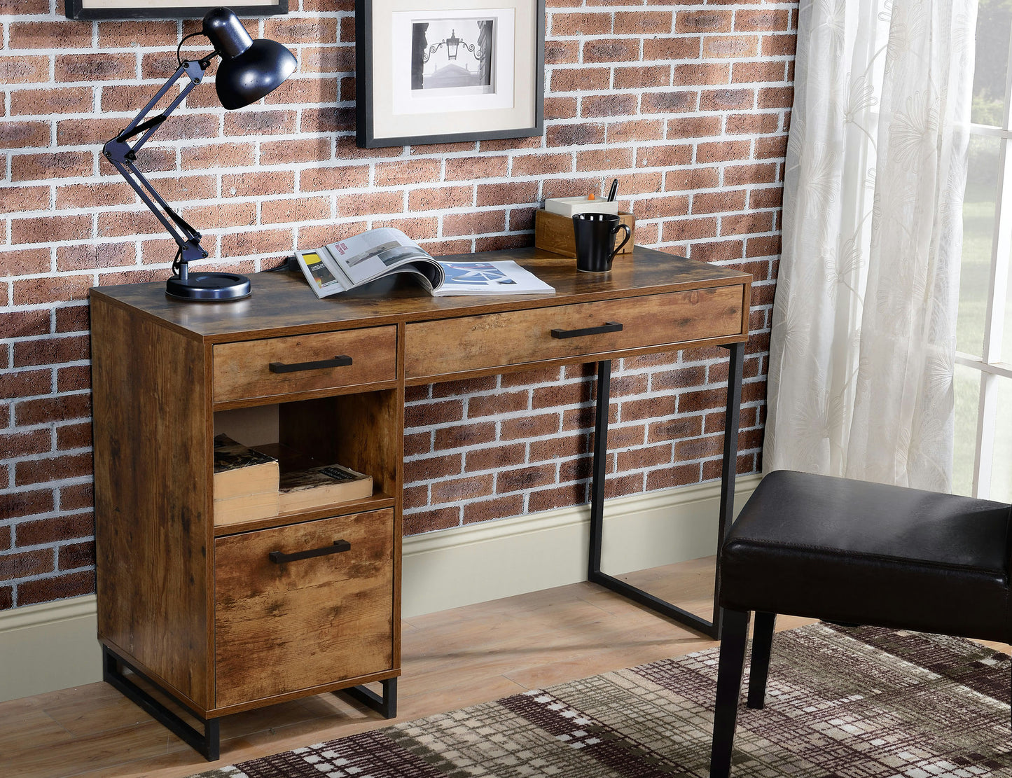 Rustic Wood finish computer desk with Metal legs