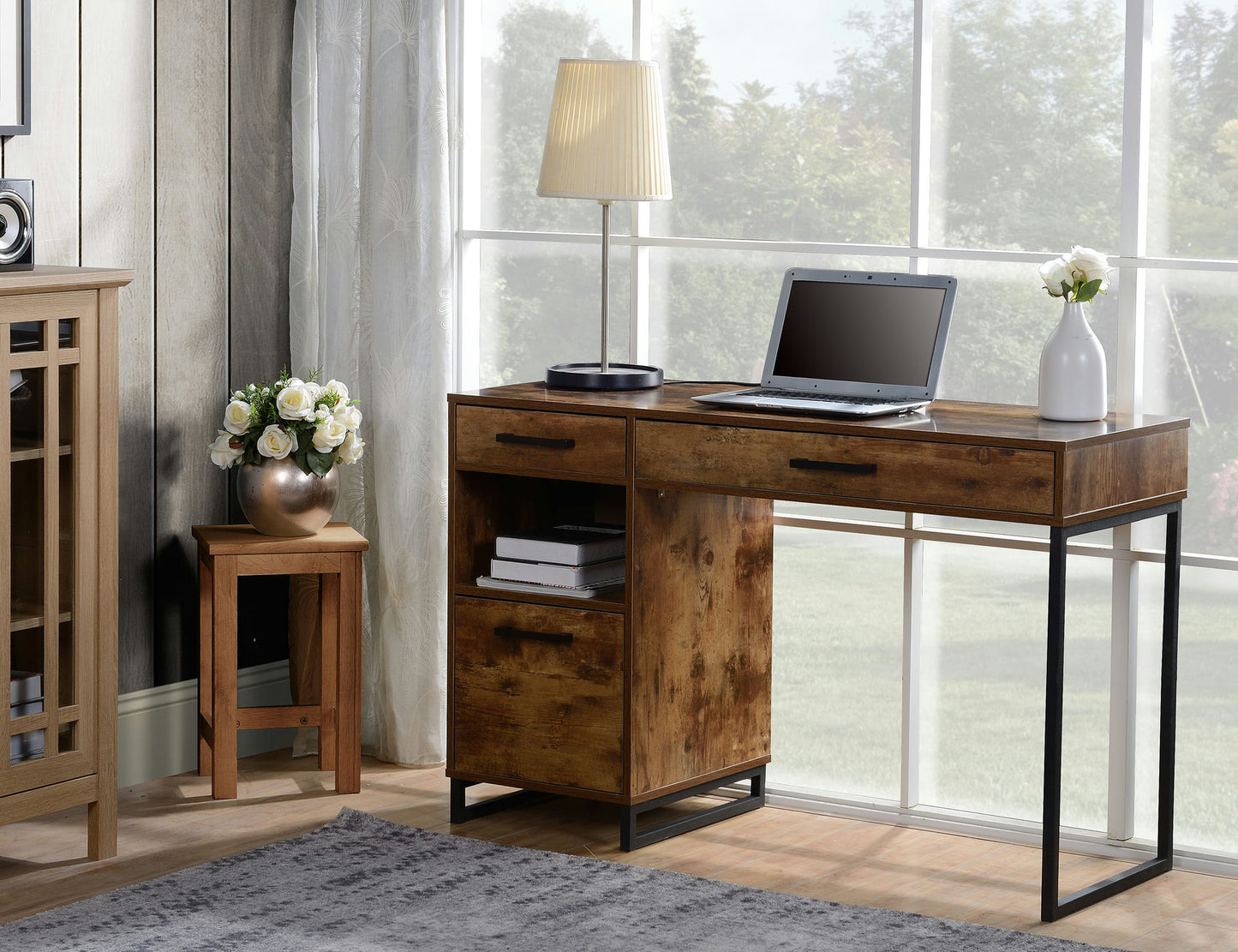 Rustic Wood finish computer desk with Metal legs
