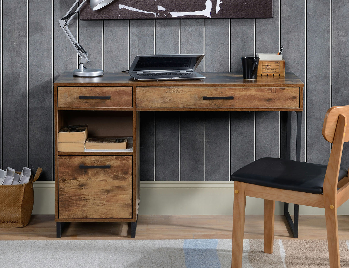 Rustic Wood finish computer desk with Metal legs