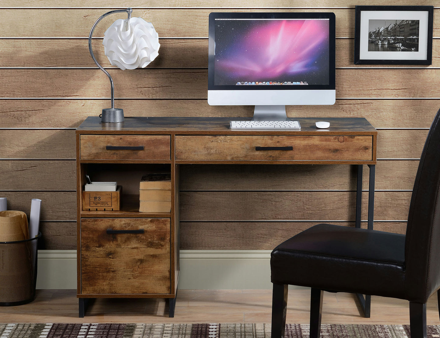 Rustic Wood finish computer desk with Metal legs