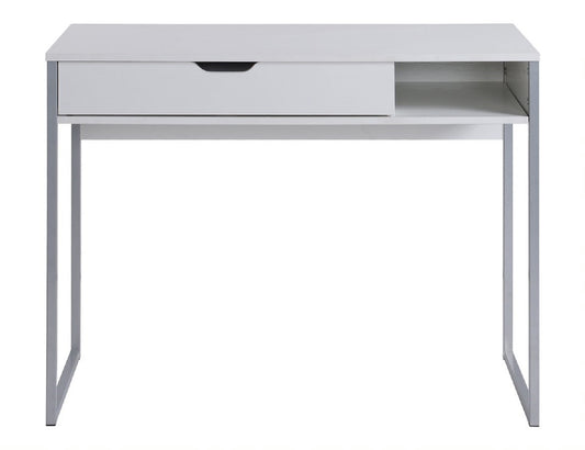 White Writing Desk with Drawer and Storage