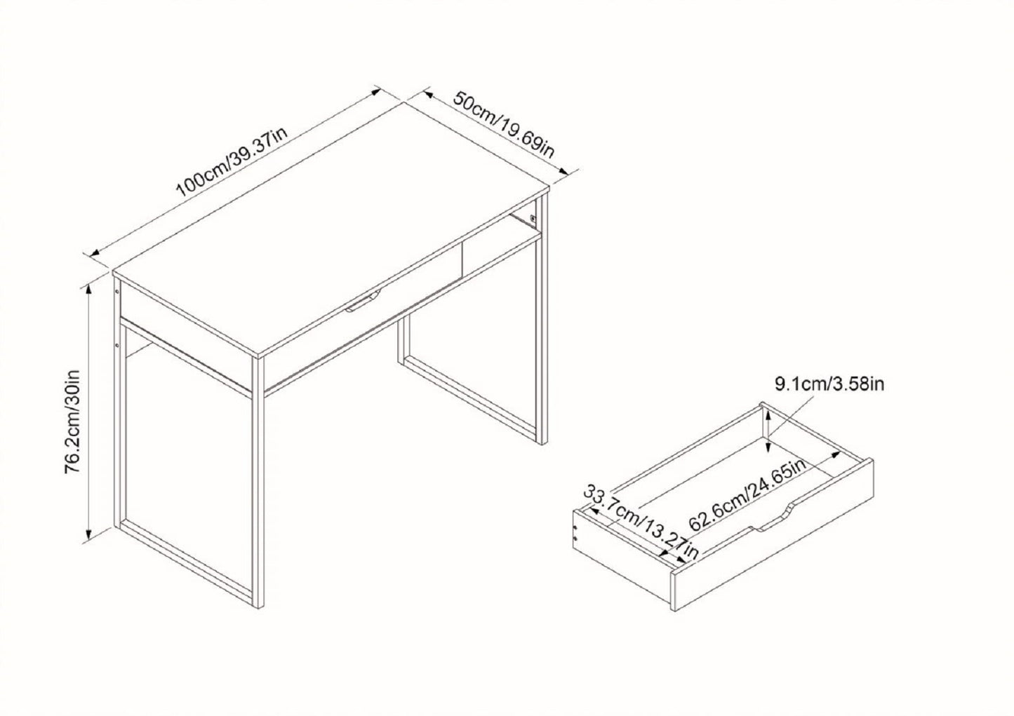 White Writing Desk with Drawer and Storage