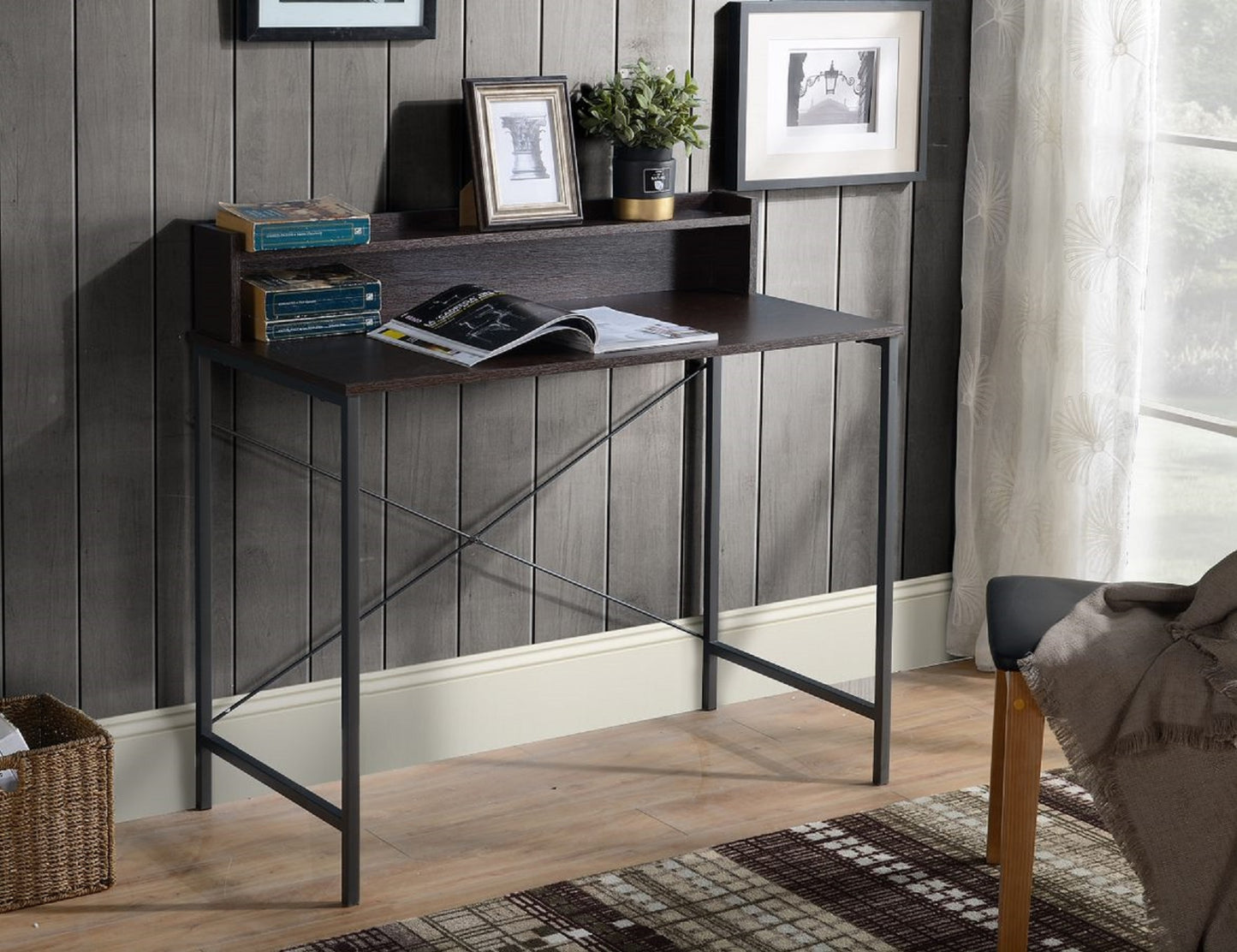 Dark Oak Writing Desk with Hutch