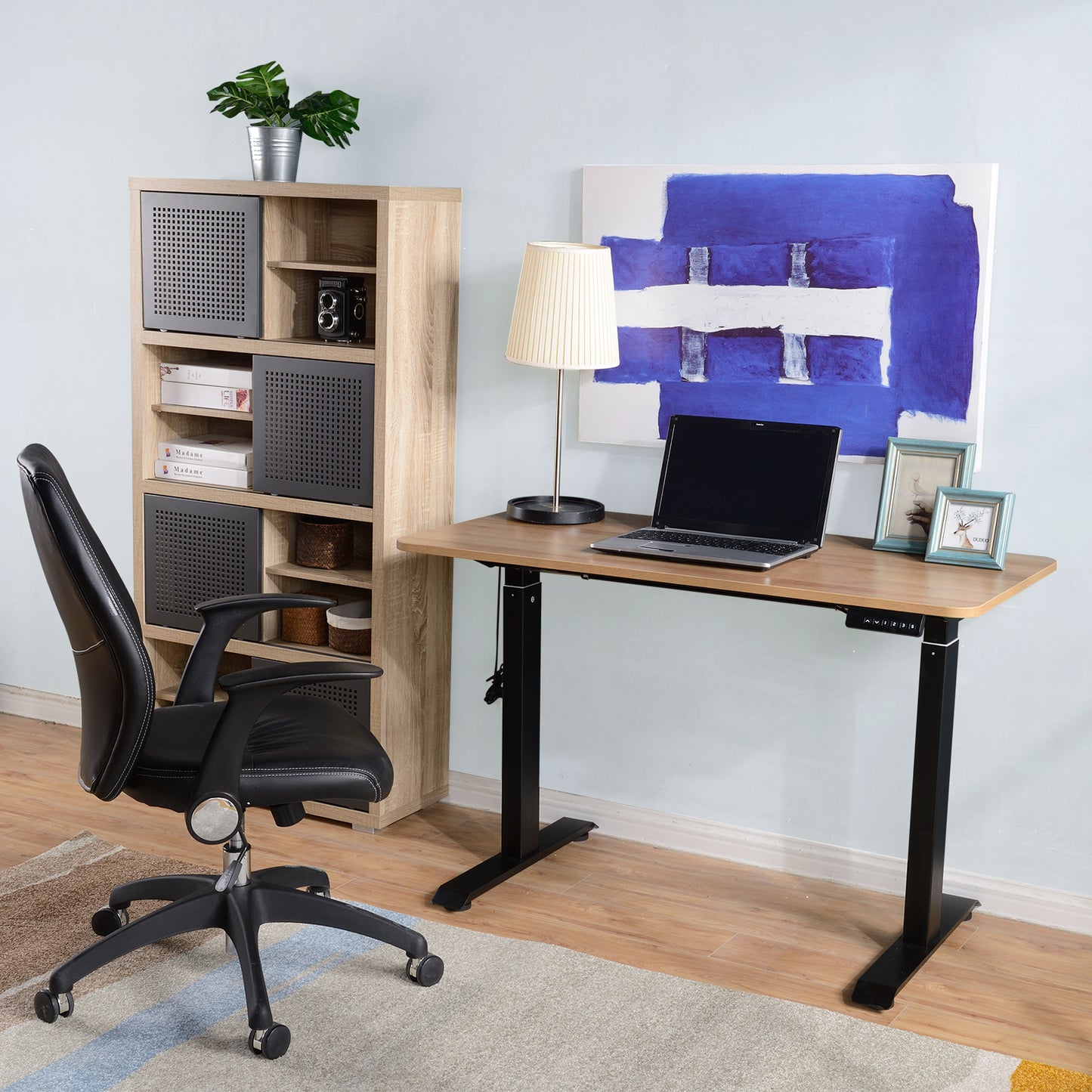 Electric Standing Desk, Light Oak