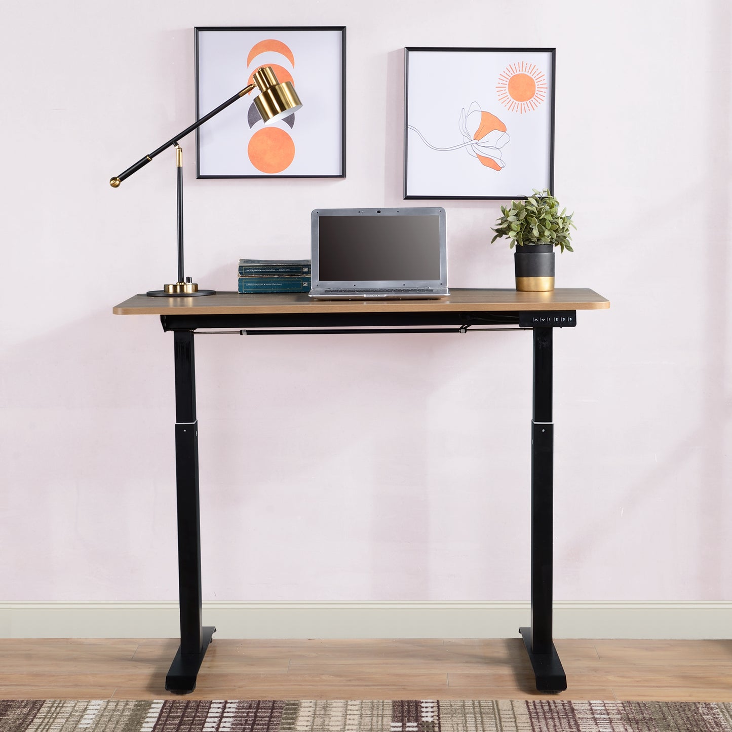 Electric Standing Desk, Light Oak