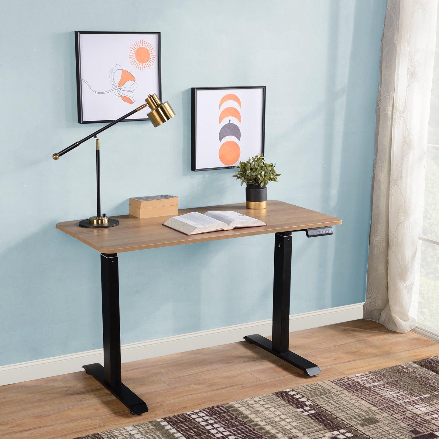 Electric Standing Desk, Light Oak