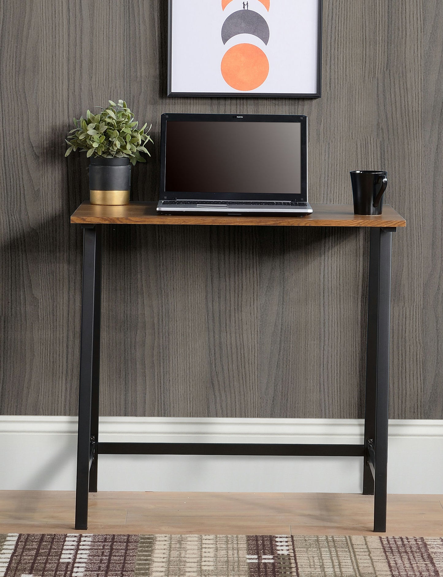 Aspen Oak finish wood and metal writing desk