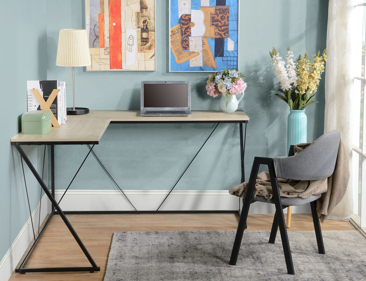 Acardia Light Oak L-Shape Corner Desk