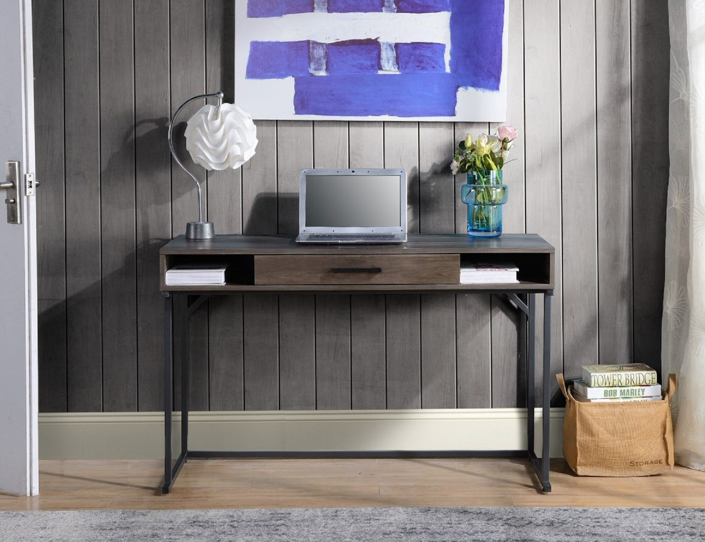 Weathered Gray Writing Desk with Drawer