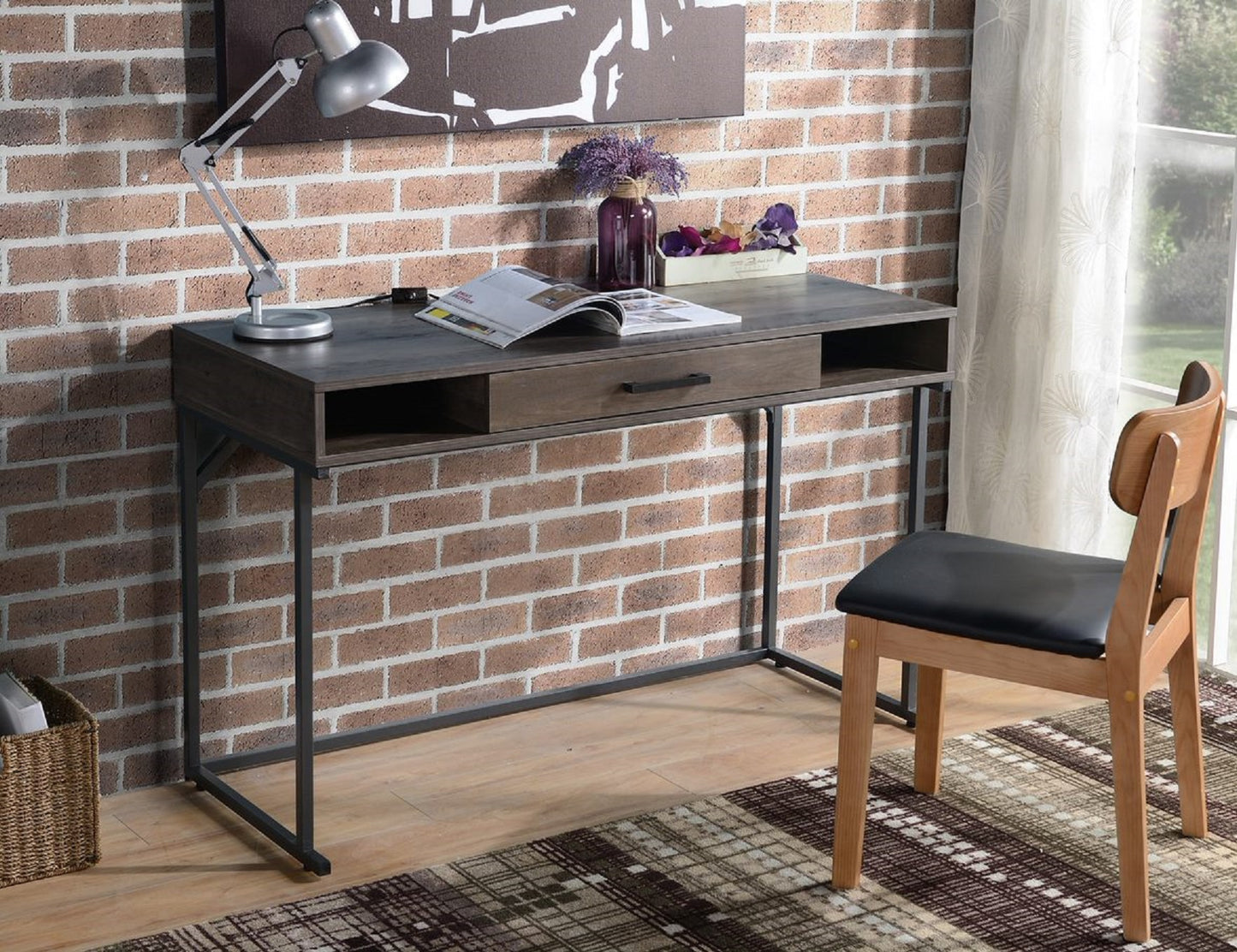 Weathered Gray Writing Desk with Drawer