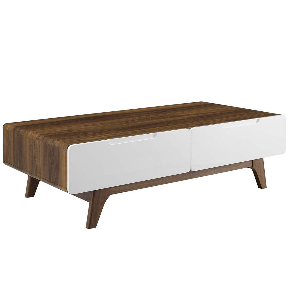 Modway Origin 47" Mid-Century Modern Wood Coffee Table In Walnut White