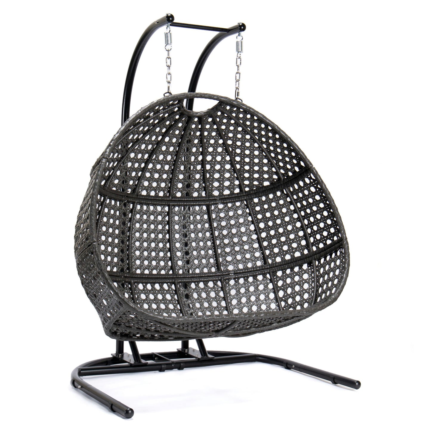 LeisureMod Dark Brown Wicker Hanging Double Egg Swing Chair