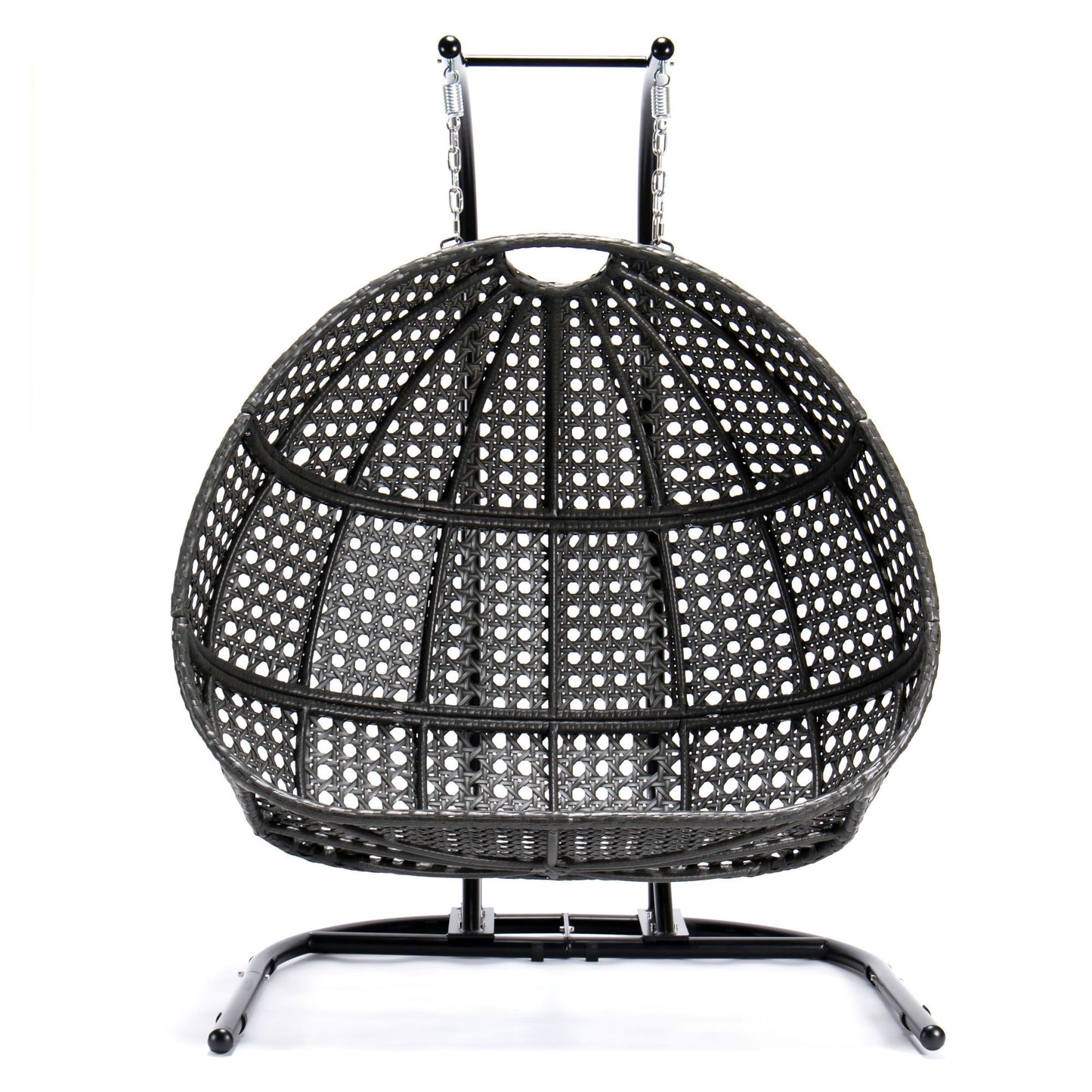 LeisureMod Dark Brown Wicker Hanging Double Egg Swing Chair
