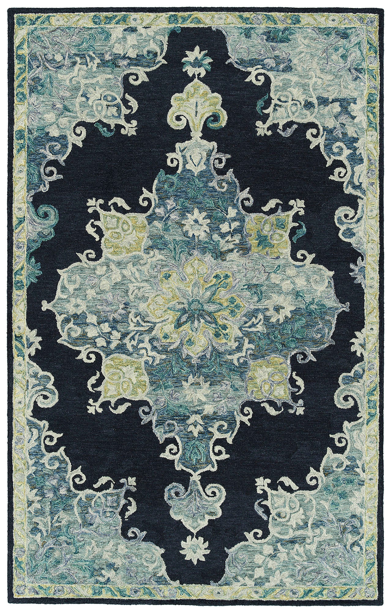 Kaleen Elijah Collection Navy Linen Runner 2'6" x 8'