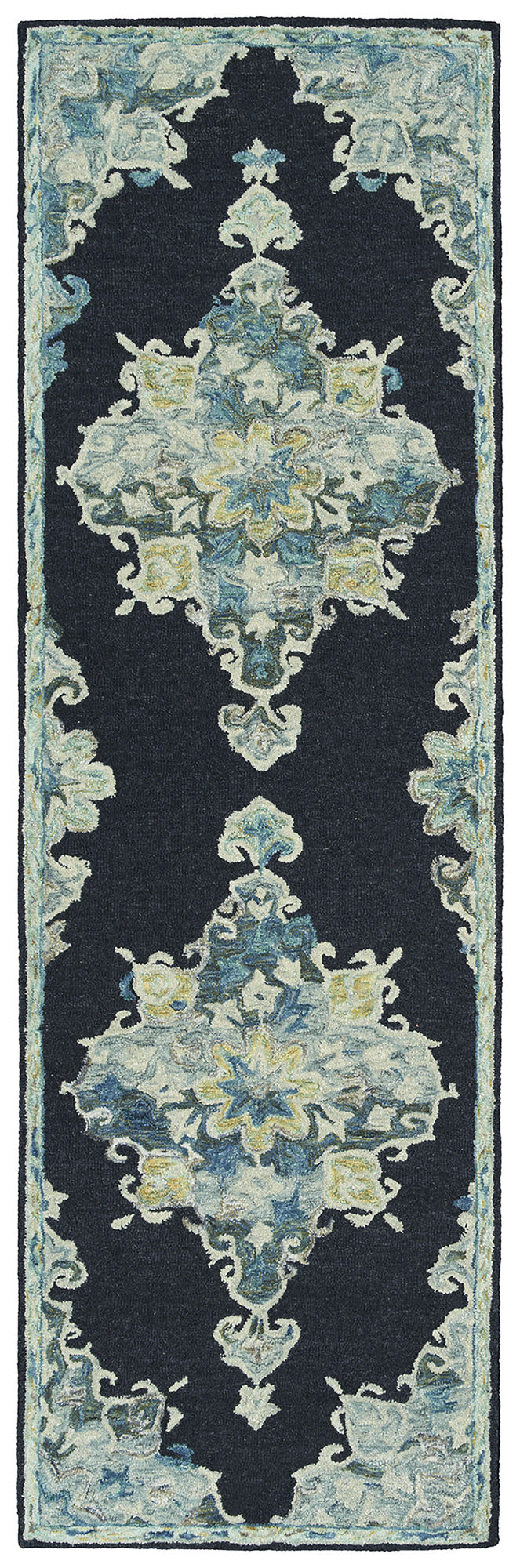Kaleen Elijah Collection Navy Linen Runner 2'6" x 8'