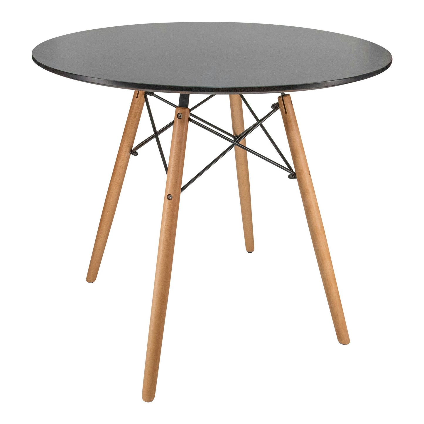 LeisureMod Dover Round Bistro Wood Top Dining Table - Black