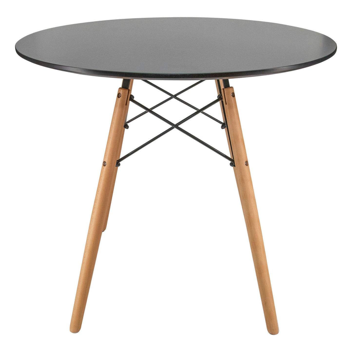 LeisureMod Dover Round Bistro Wood Top Dining Table - Black