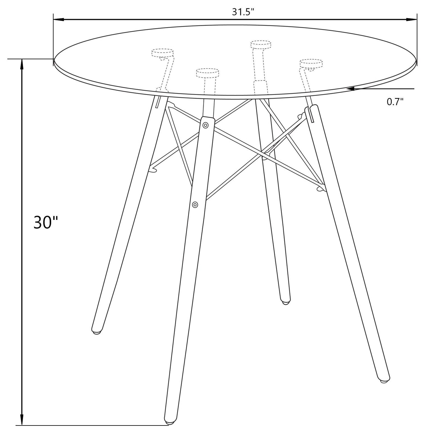 LeisureMod Dover Round Bistro Wood Top Dining Table - Black