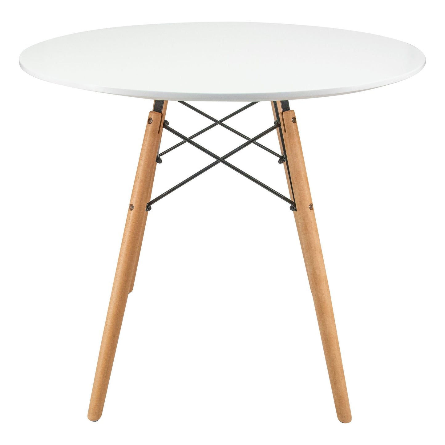 LeisureMod Dover Round Bistro Wood Top Dining Table - White