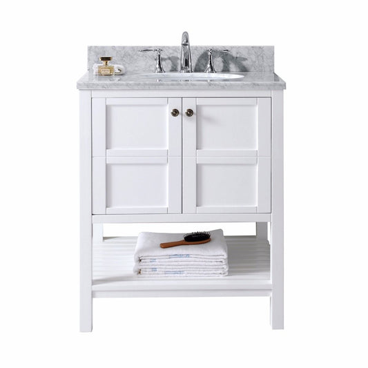 Winterfell 30" Single Bath Vanity, White with Marble Top and Round Sink