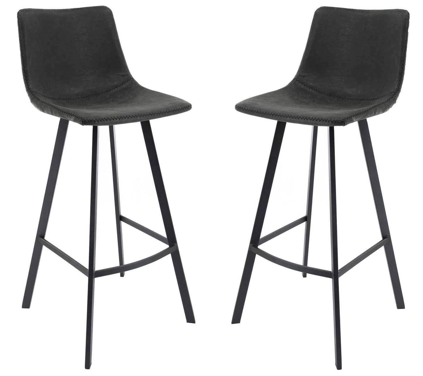 LeisureMod Elland Modern Upholstered Charcoal Black Leather Bar Stool Set of 2