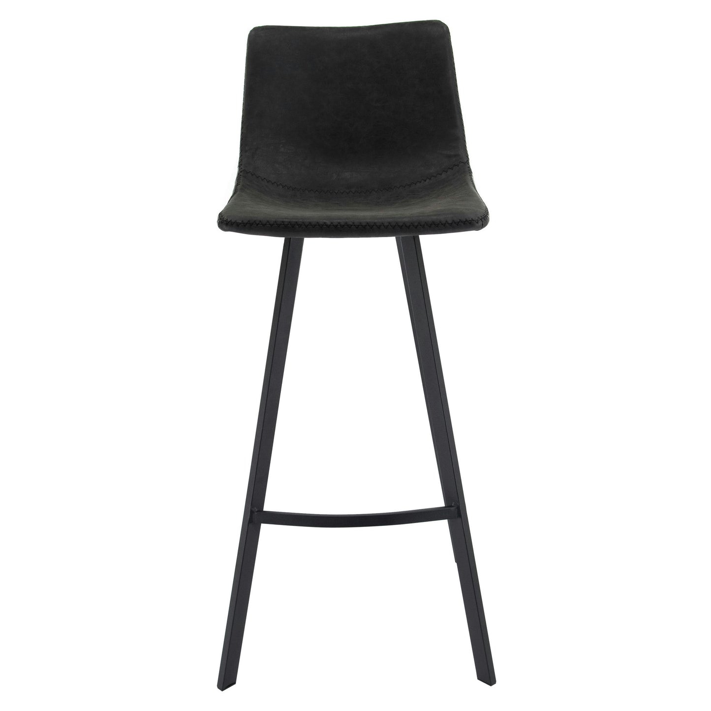 LeisureMod Elland Modern Upholstered Charcoal Black Leather Bar Stool Set of 2