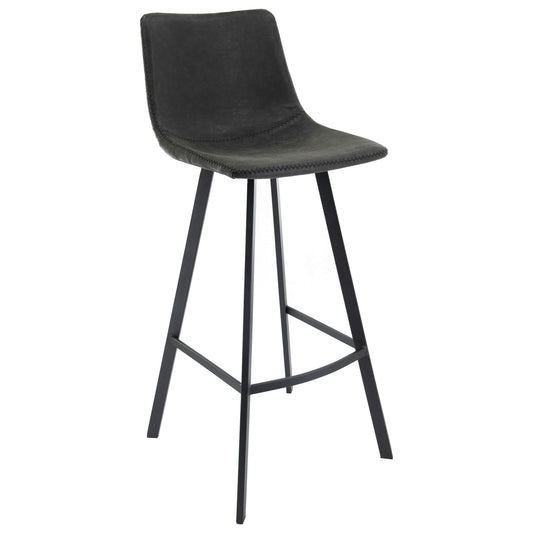 LeisureMod Elland Modern Upholstered Charcoal Black Leather Bar Stool